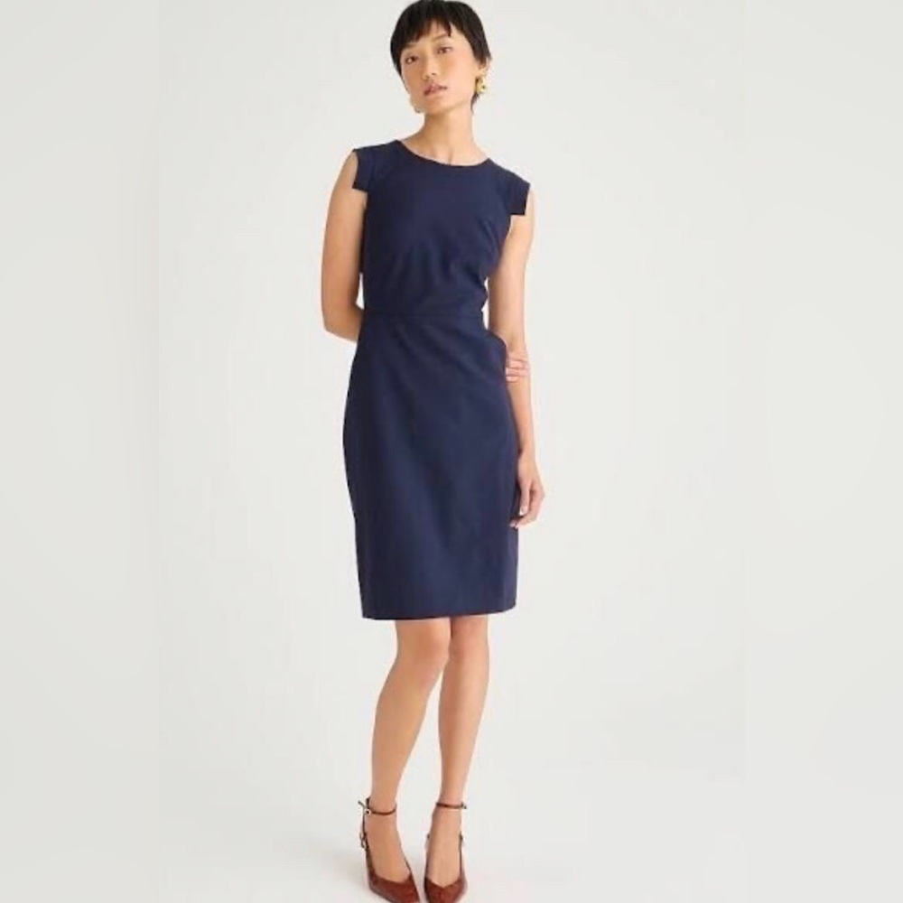 J. Crew Navy Cap-Sleeve Midi Sheath Dress